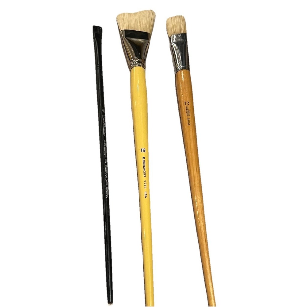 3 Vtg M Grumbacher‎ Paintbrush 6361 Angular Sz 1.5 & 1274 Black Diamond Sz 6 New